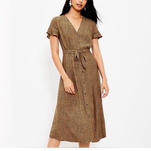 LOFT Brown Patterned Midi Dress